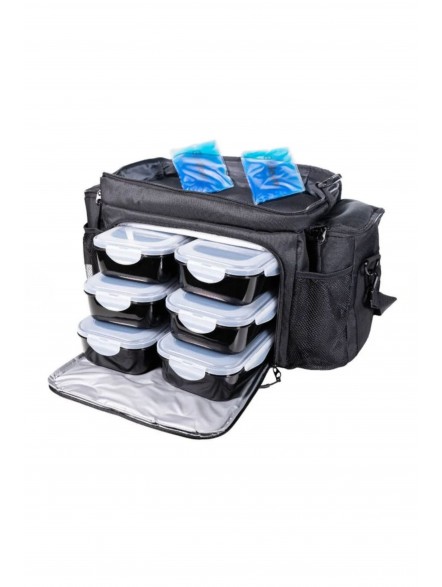 Torba na jedzenie Fit Prep Black + 6 pojemników GymBeam